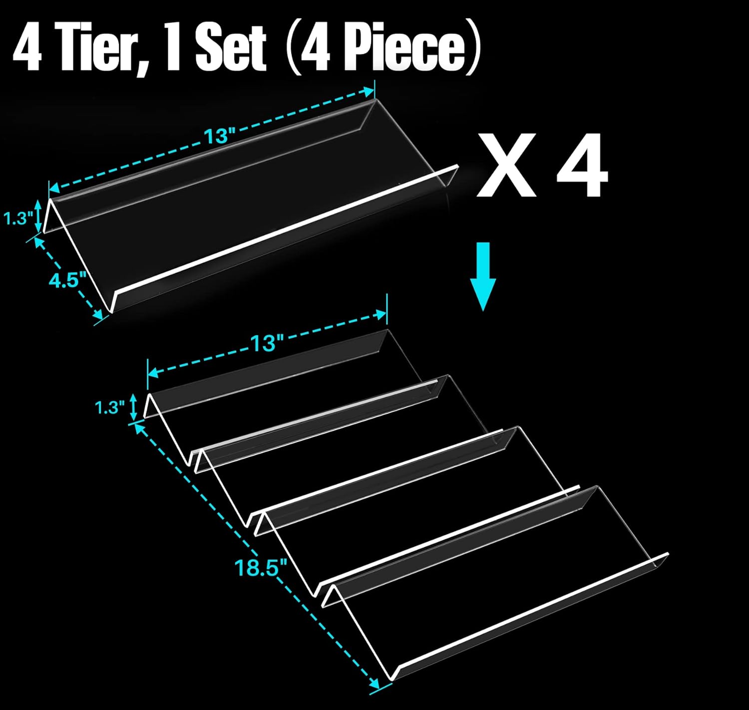 Antimbee Spice Drawer Organizer, 4 Tier- 4 Pack Acrylic Spice Rack Tray for Drawer, Expandable From