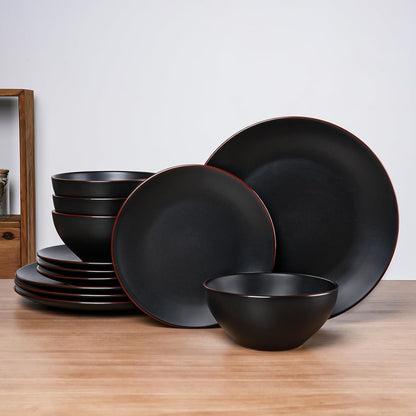 Famiware Venus Plates and Bowls Sets, 12 Pieces Stoneware Dinnerware Sets, Dishes Set for 4