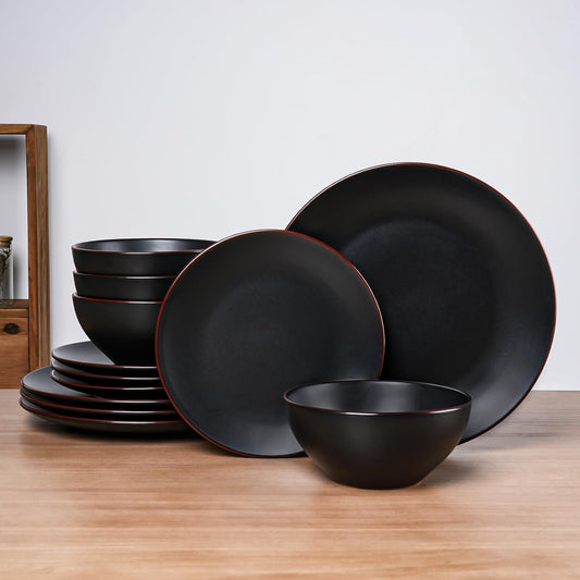 Famiware Venus Plates and Bowls Sets, 12 Pieces Stoneware Dinnerware Sets, Dishes Set for 4
