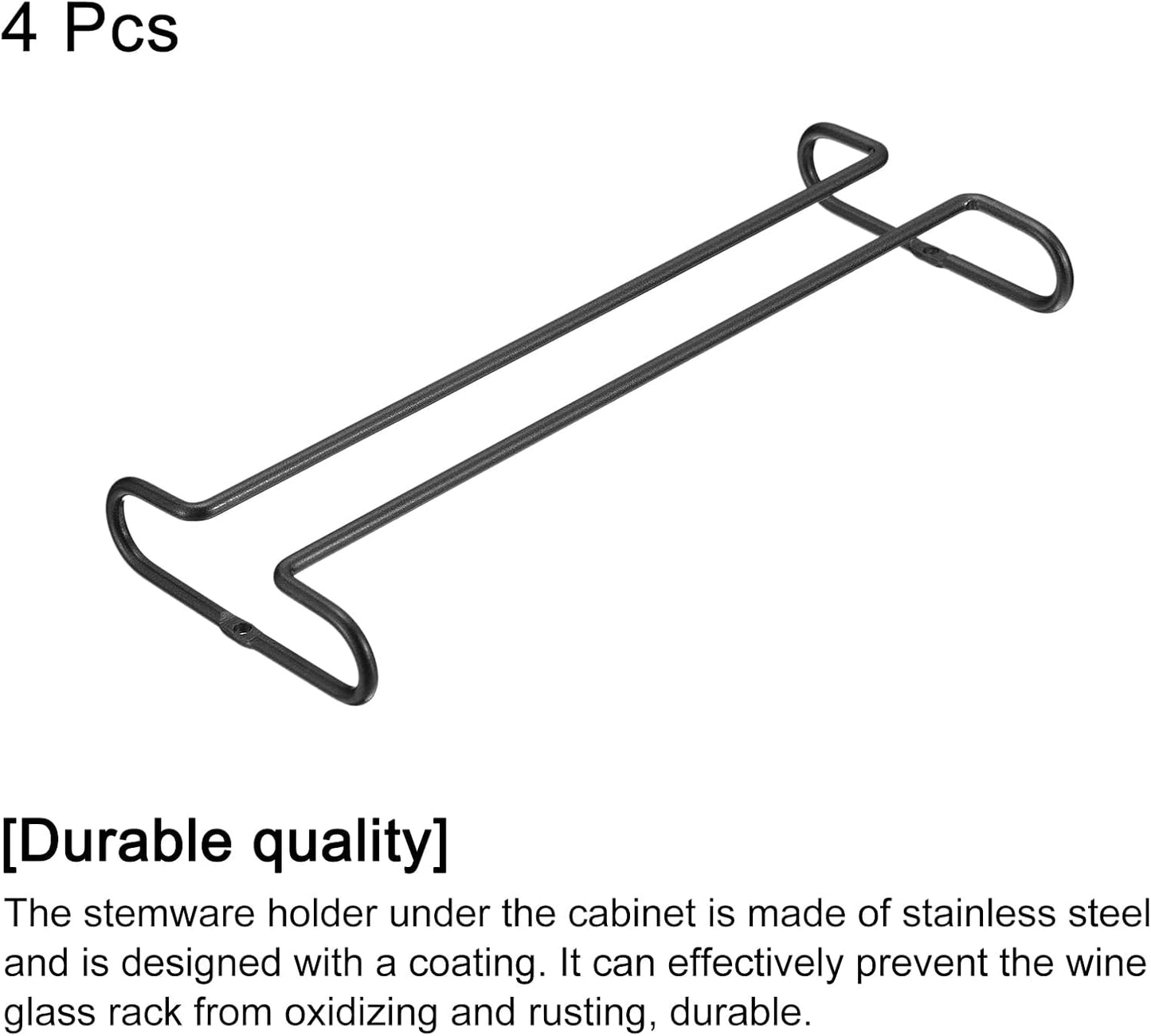 UXcell Under Cabinet Wine Glass Rack, 4-Piece Stainless Steel Stemware Organizer, 10-Inch Hanger