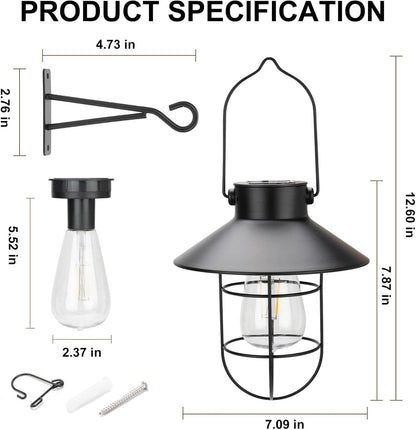 pearlstar Solar Lanterns Outdoor Metal Solar Powered Hanging Lights Waterproof for Wall Yard Garden