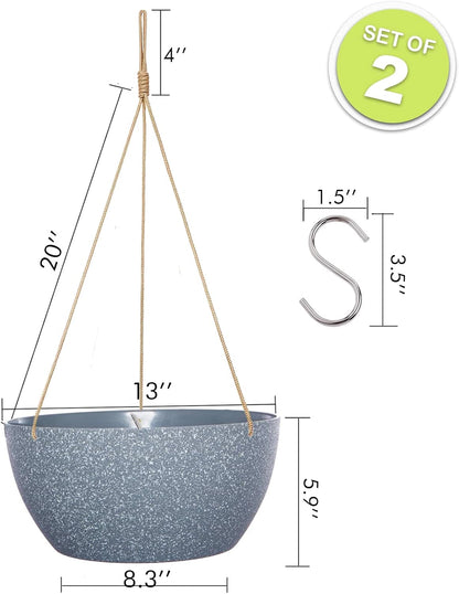 13 Inch 2 Pack Large Hanging Planters for Indoor Outdoor Plants, Plastic Hanging Basket Pots for