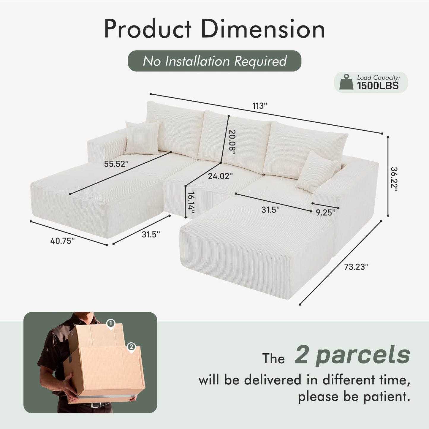 Boneless Sectional Cloud Couch Sofa for Living Room, 112" U-Shaped Modular Modern Lounge Sleeper