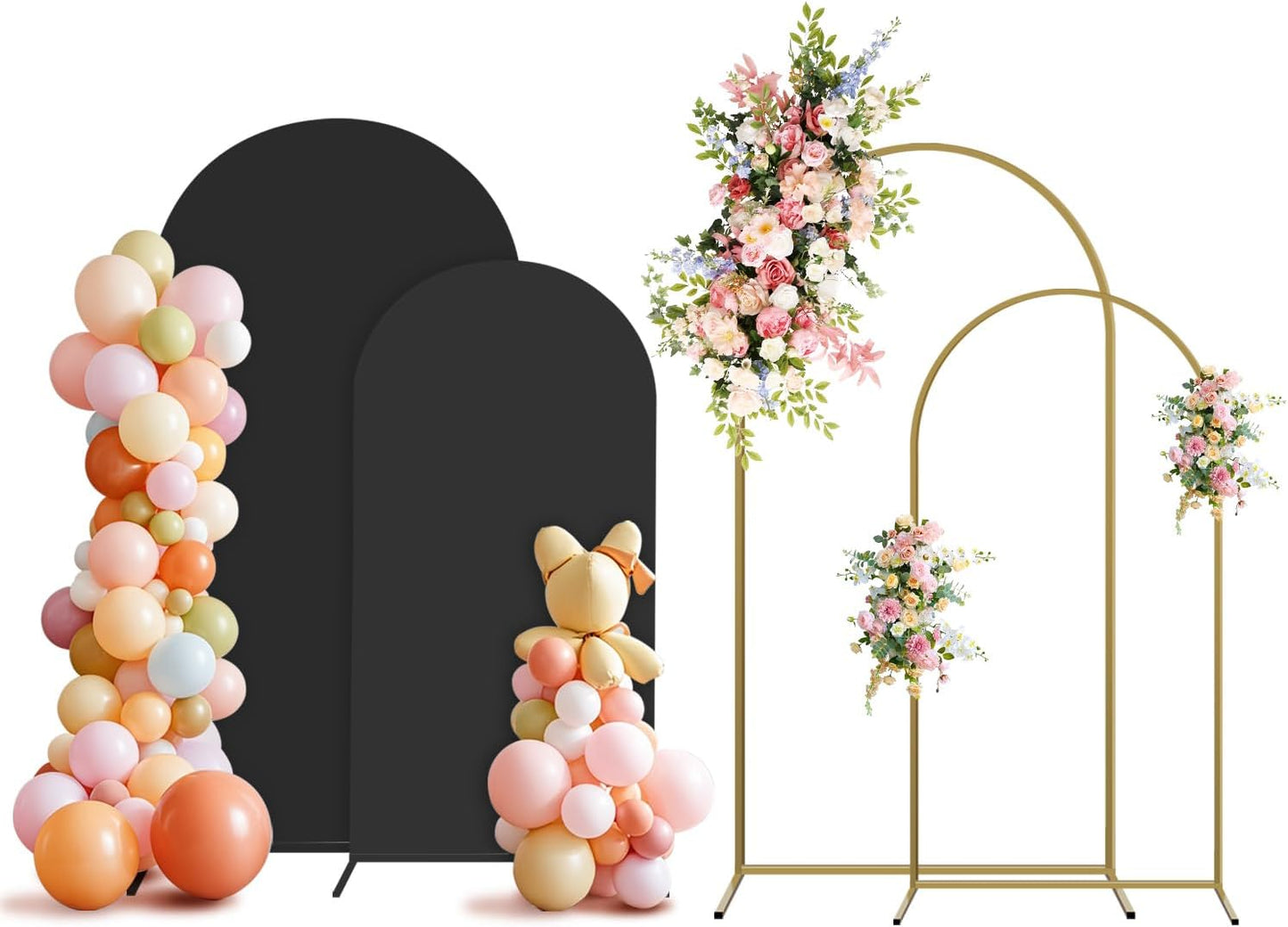 Arch Backdrop Stand and Cover Set, 3 Metal Balloon Arch Backdrop 7.2ft 6ft, Gold Arched Stand Frame