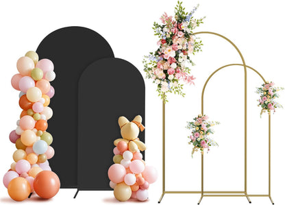 Arch Backdrop Stand and Cover Set, 3 Metal Balloon Arch Backdrop 7.2ft 6ft, Gold Arched Stand Frame