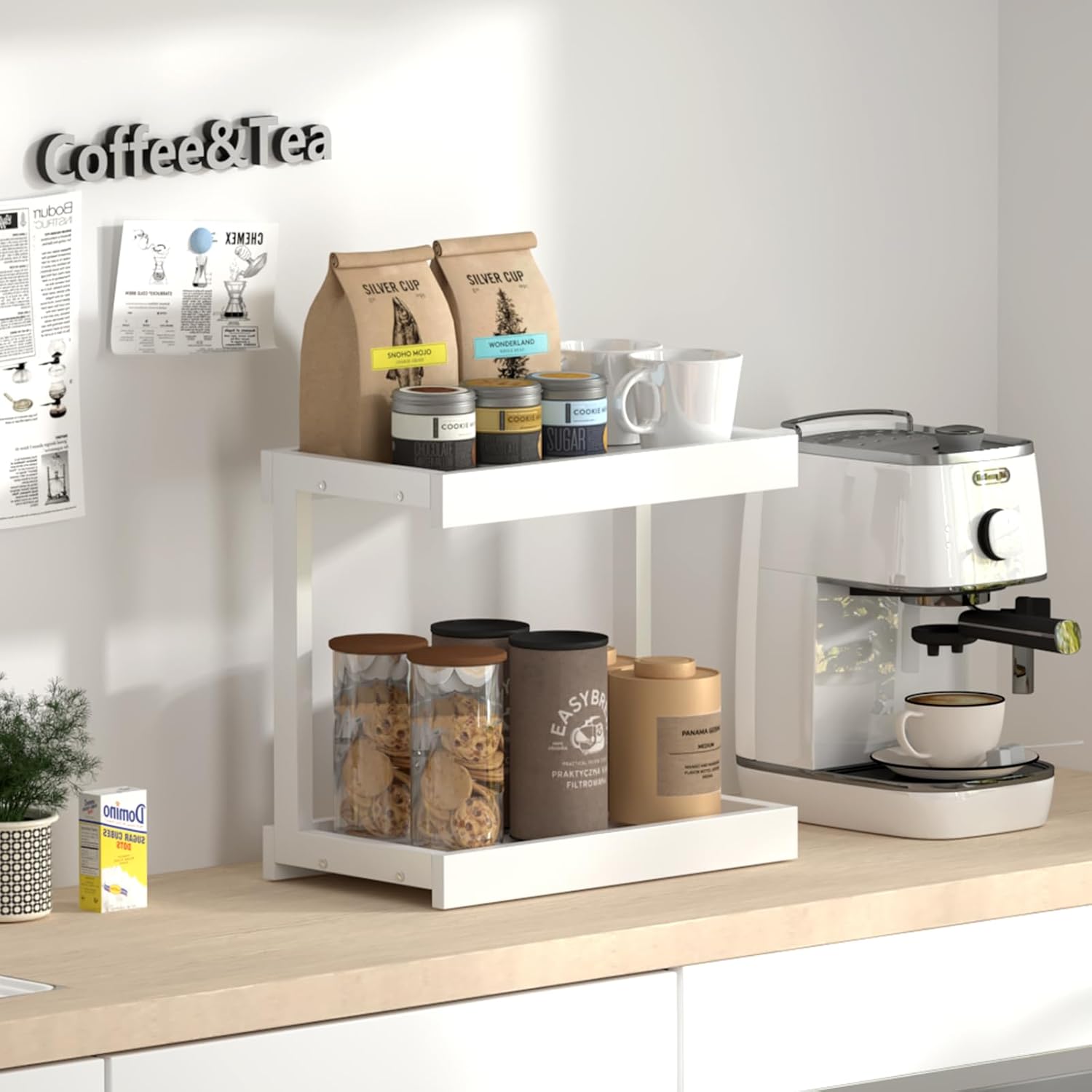 MARTY 2 Tier 15.75"x8.9" Large Countertop Shelf Organizer Spice Rack, Coffee Station Organizer for