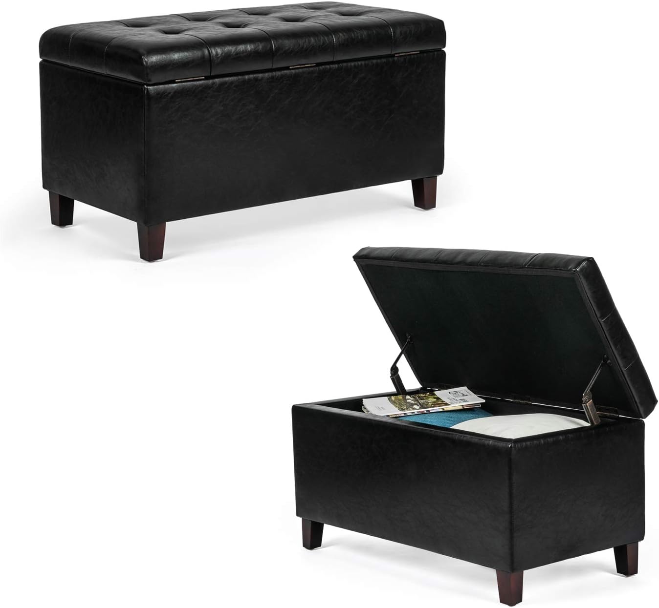 Asense Storage Ottoman Bench, Faux Leather Upholstered End of Bed Bench with Safety Hinge Wooden