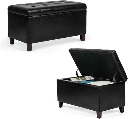 Asense Storage Ottoman Bench, Faux Leather Upholstered End of Bed Bench with Safety Hinge Wooden