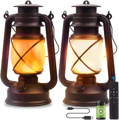 Lantern LED Battery Powered Camping Lamp Outdoor Hanging Lantern Flickering Flame Rechargeable