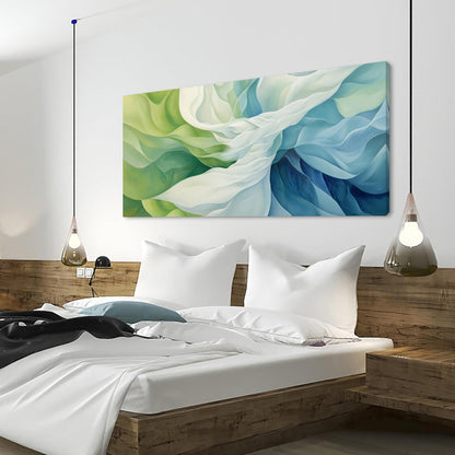 LASMOND Abstract Lines Wall Art for Living Room Canvas Prints Aqua Turquoise Blue Green Artwork