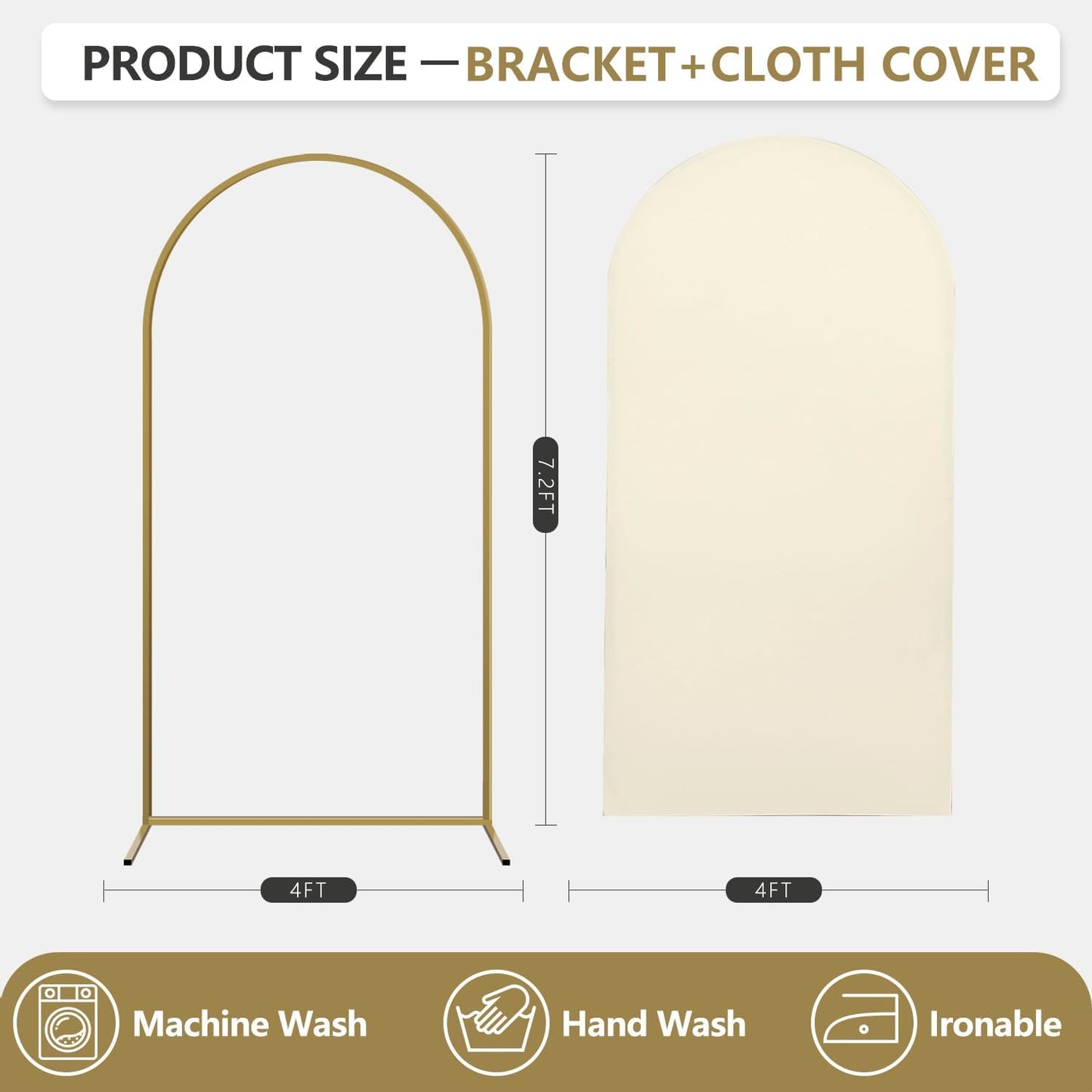 Arch Backdrop Stand and Cover Set, Metal Balloon Arch Backdrop 7.2ft, Gold Arched Stand Frame for