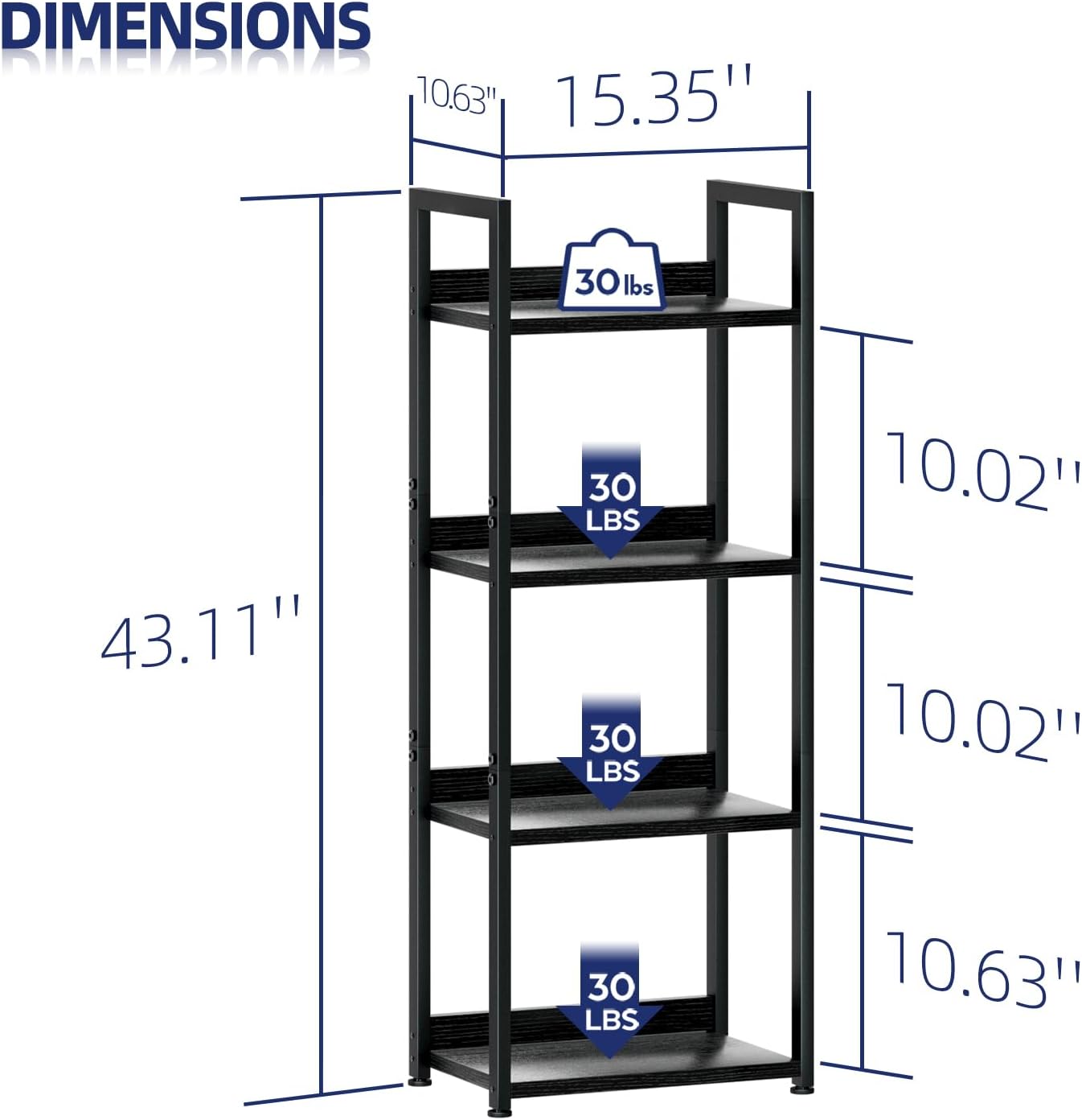 NUMENN Narrow Bookshelf, 4 Tier Bookshelves, Home Office Bookcase Shelf Storage Organizer, Free