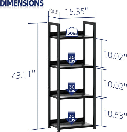 NUMENN Narrow Bookshelf, 4 Tier Bookshelves, Home Office Bookcase Shelf Storage Organizer, Free