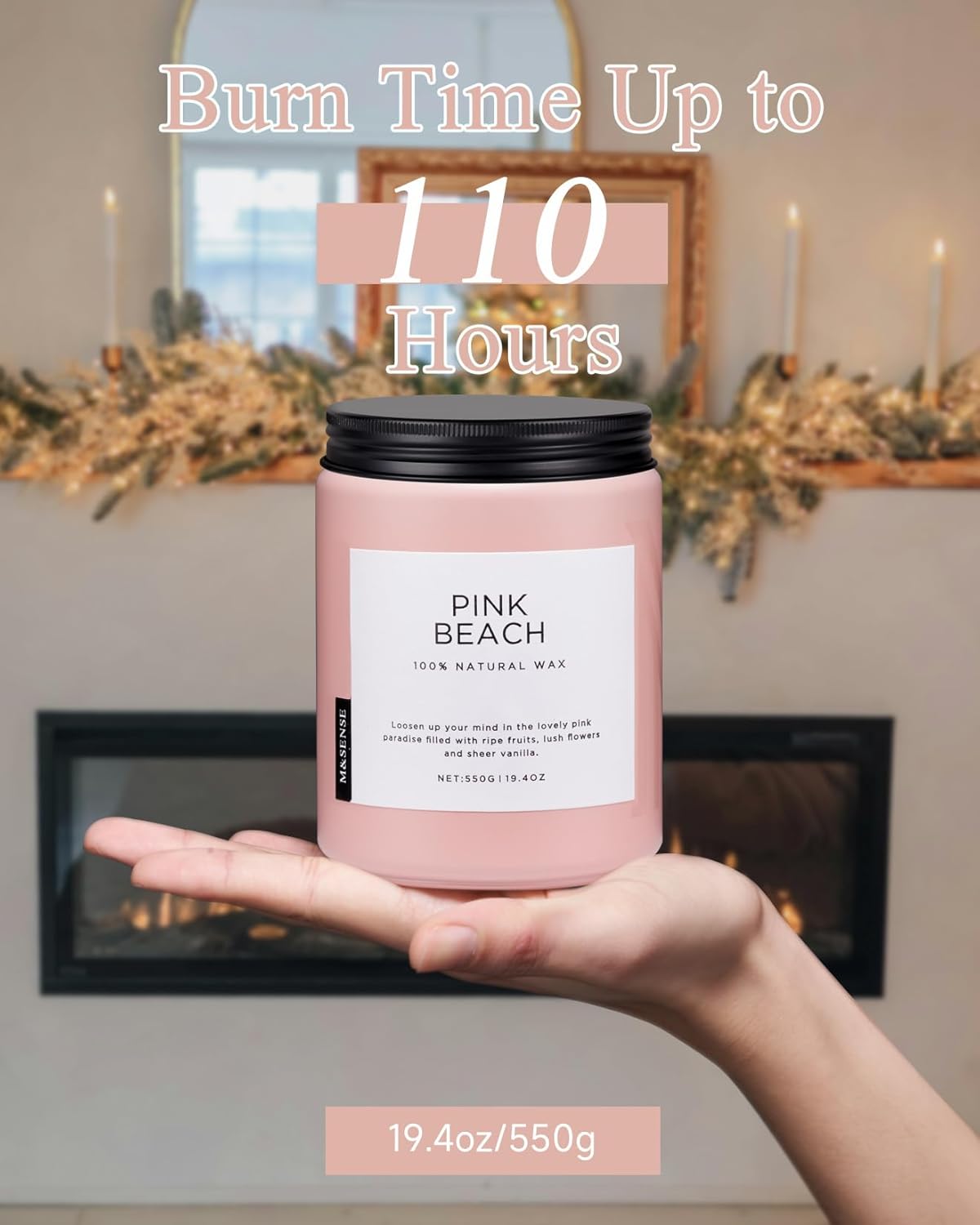 M&SENSE Pink Beach Sands Jar Candle, 19.4oz Pineapple Coconut Scented Natural Soy Candles for Home