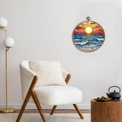 Colorful Boho Waves on The Beach Sunset Gifts for Sunset Lovers Framed Round Wall Decor Canvas Wall