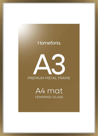Homeforia A3 Picture Frame Bronze, High End Metal 11.7 x 16.5 inch Brass Poster Frames with Mat 8.3