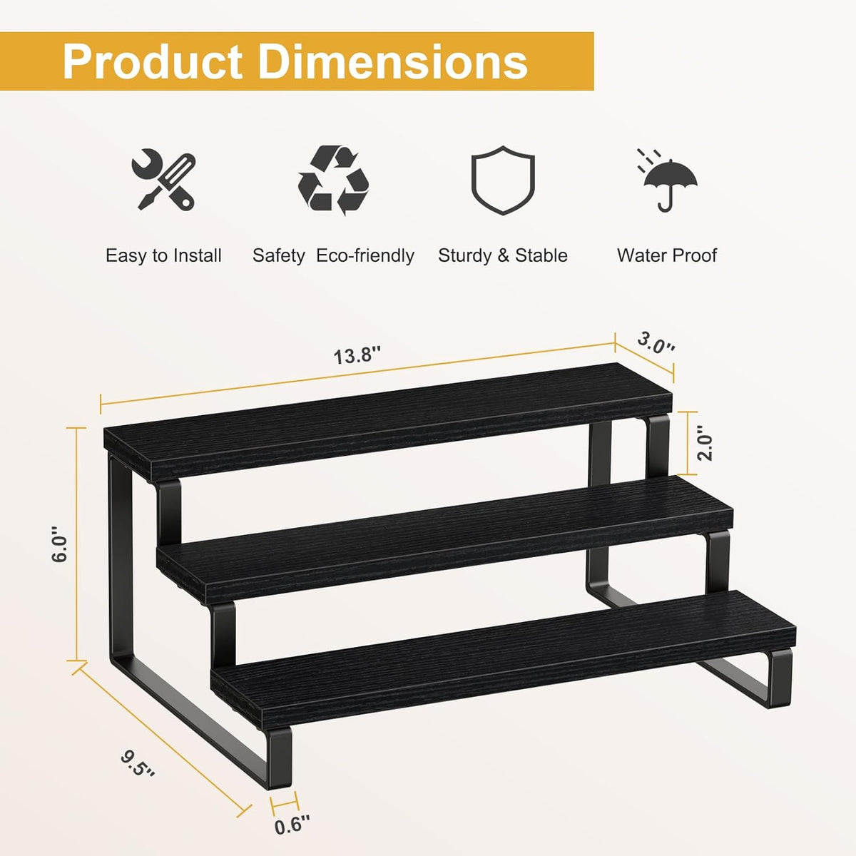 Giikin 3 Tier Spice Rack, Set of 2 Wooden Spice Rack for Countertop, Cabinet Organizer Shelf