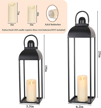 25'' 19'' Lanterns Decorative Outdoor Indoor, Black Metal Outdoor Candle Lanterns, Set of 2 Modern