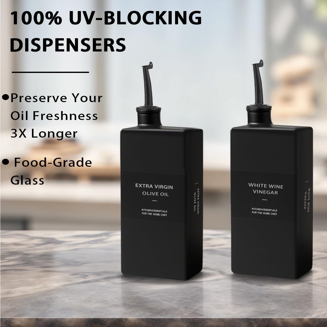 Olive Oil Dispenser Bottle for Kitchen 16.9oz, Glass Oil Bottles and Vinegar Dispenser Set