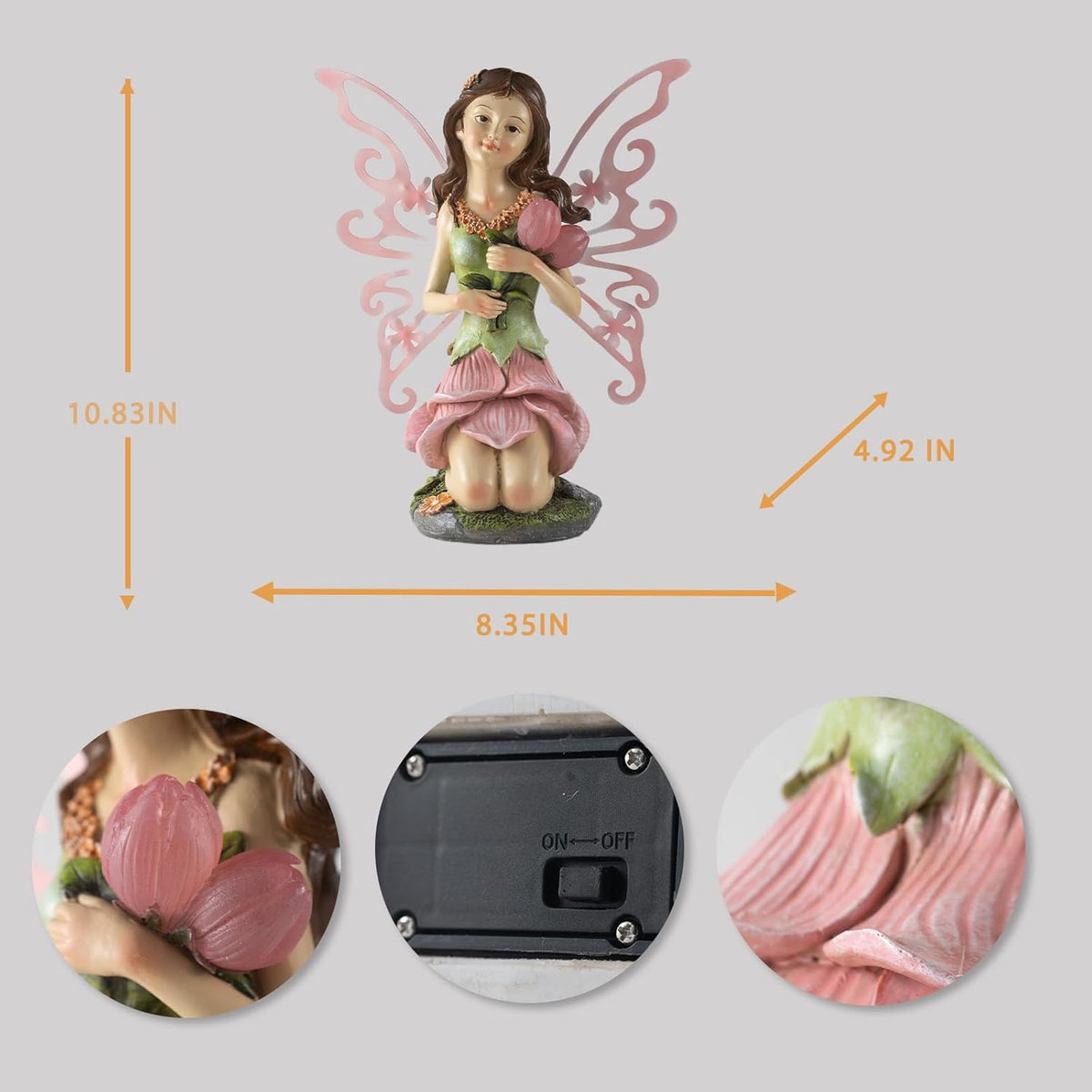 Fairy Decor, Solar Outdoor Statue, Accessories for Fairy Garden Gifts - Resin Figurine for Patio