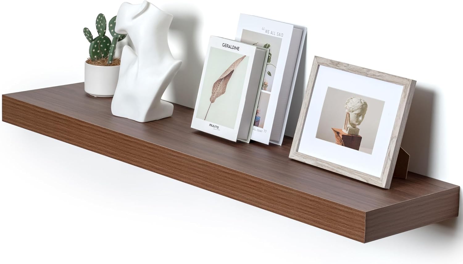 12 Inch Deep Floating Shelves, 48W x 12D Rustic Large Floating Shelves, Deep Walnut Wood Wall