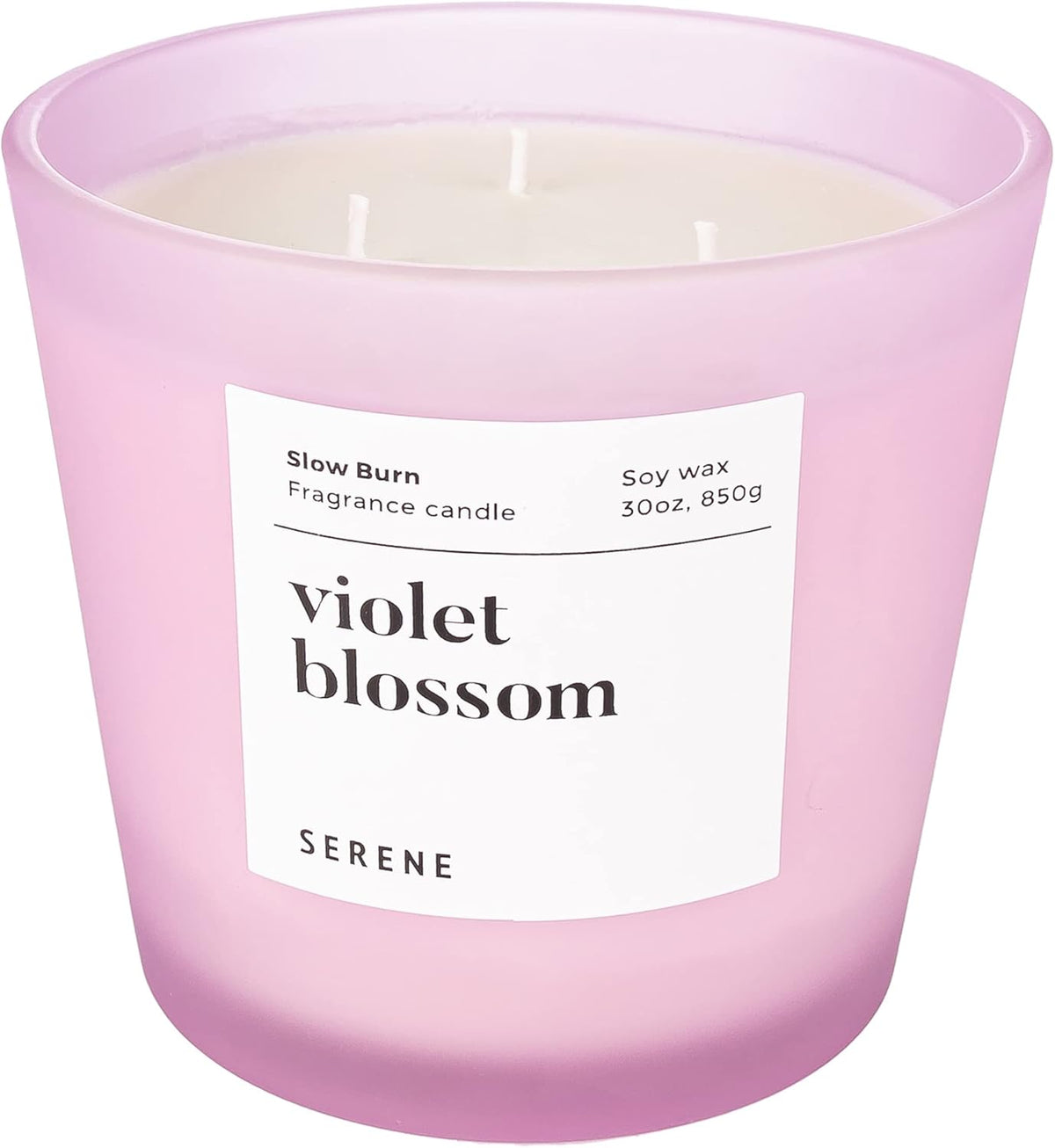 Hidden Label Large Scented Candle, Violet Blossom, 30oz 3 Wick Huge Candle, Serene Collection Slow
