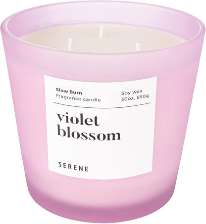 Hidden Label Large Scented Candle, Violet Blossom, 30oz 3 Wick Huge Candle, Serene Collection Slow