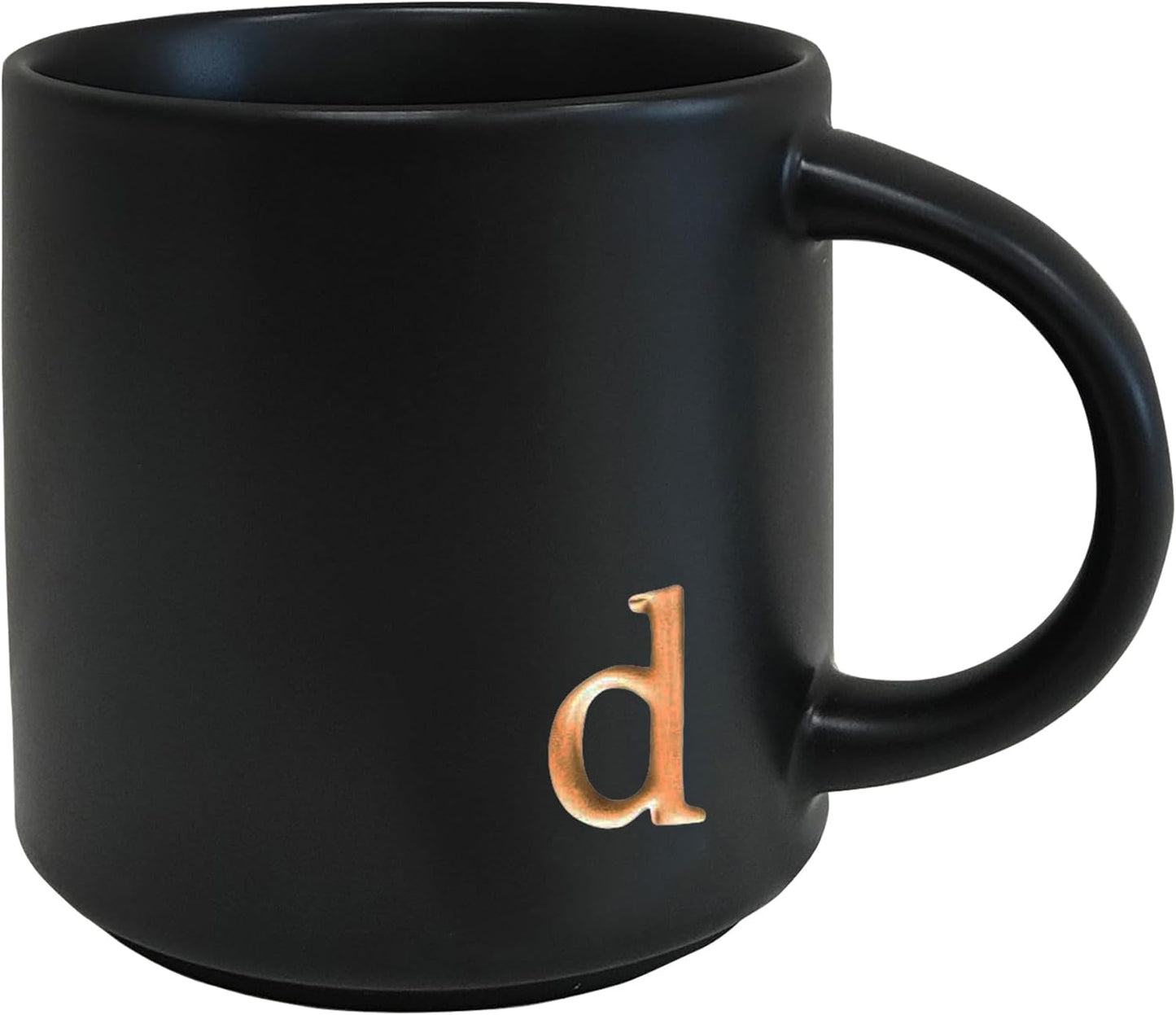 COLLECTIVE HOME - Black Monogram Ceramic Mugs, 15 oz Golden Initial Coffee Cups, Elegant Alphabet
