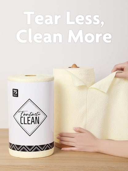 Fantasticlean Microfiber Cleaning Cloth Roll -75 Pack, Tear Away Microfiber Towels, 12" x 12"