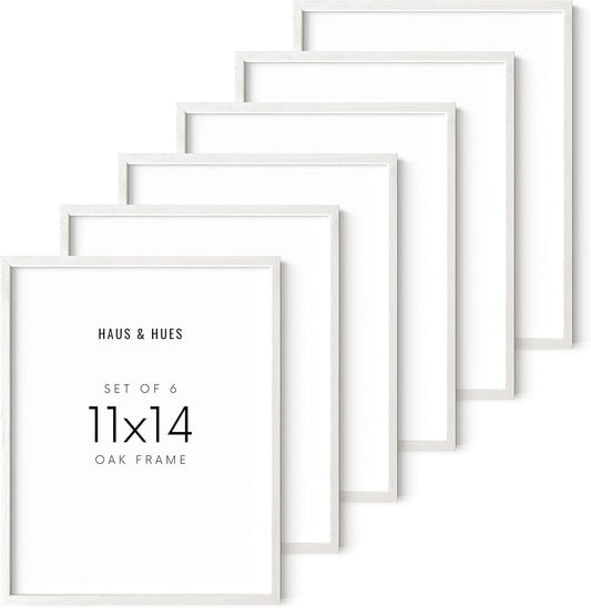 Haus and Hues White Oak 11x14 Picture Frame Set of 6 - Set of 6 11x14 Wood Picture Frame, 11x14