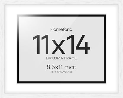 Homeforia 11x14 White Diploma Frame, High End Black Oak 11 x 14 Certificate Wood Frames with Mat