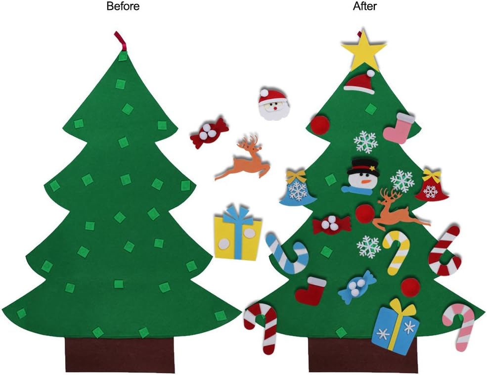 AerWo DIY Felt Christmas Tree Set + 26pcs Detachable Ornaments, Kids Wall Hanging Xmas Gifts for