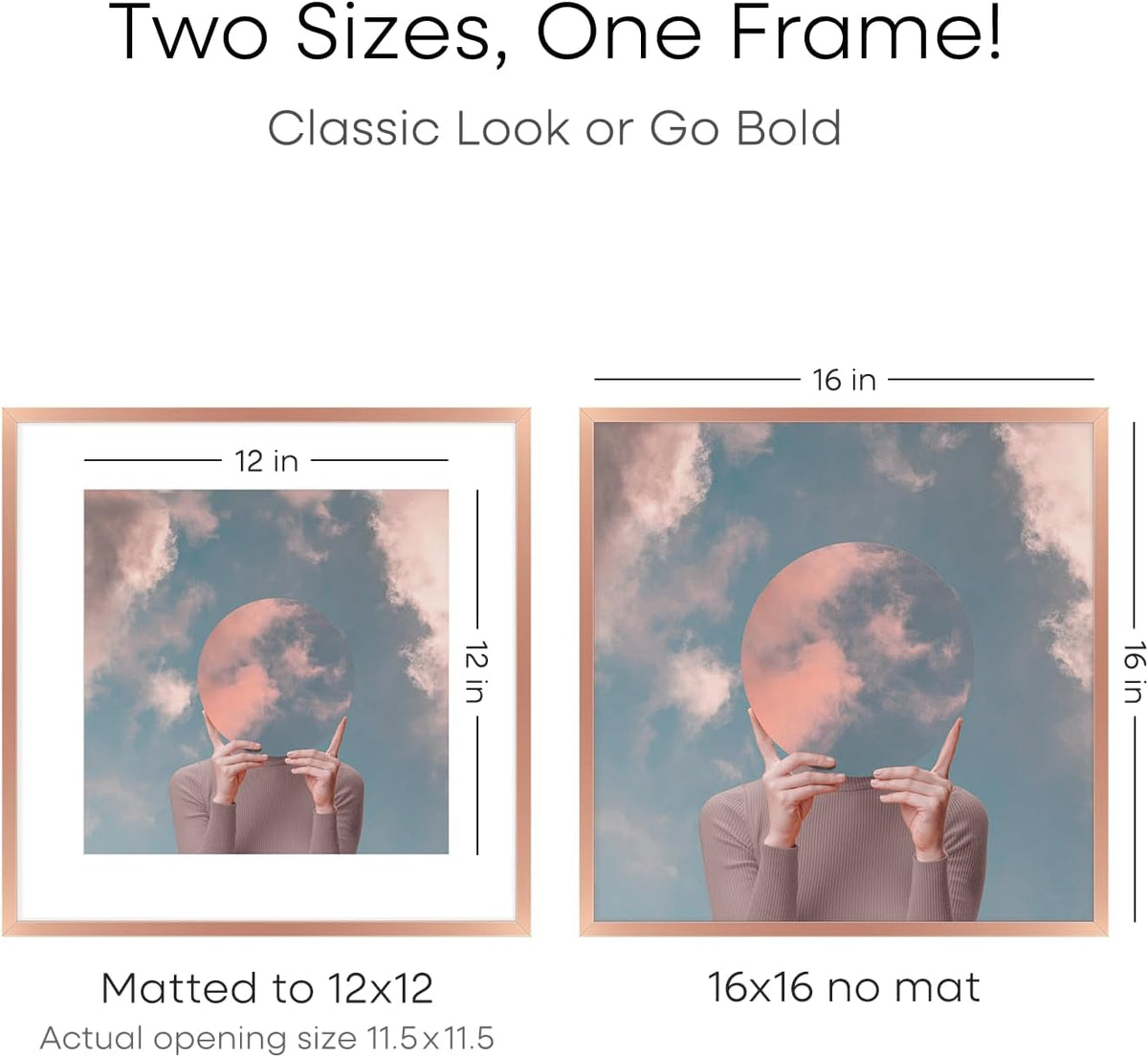 Homeforia 16x16 Picture Frame Rose Gold, High End Metal 16 x 16 Square Poster Frame with Mat 12 x