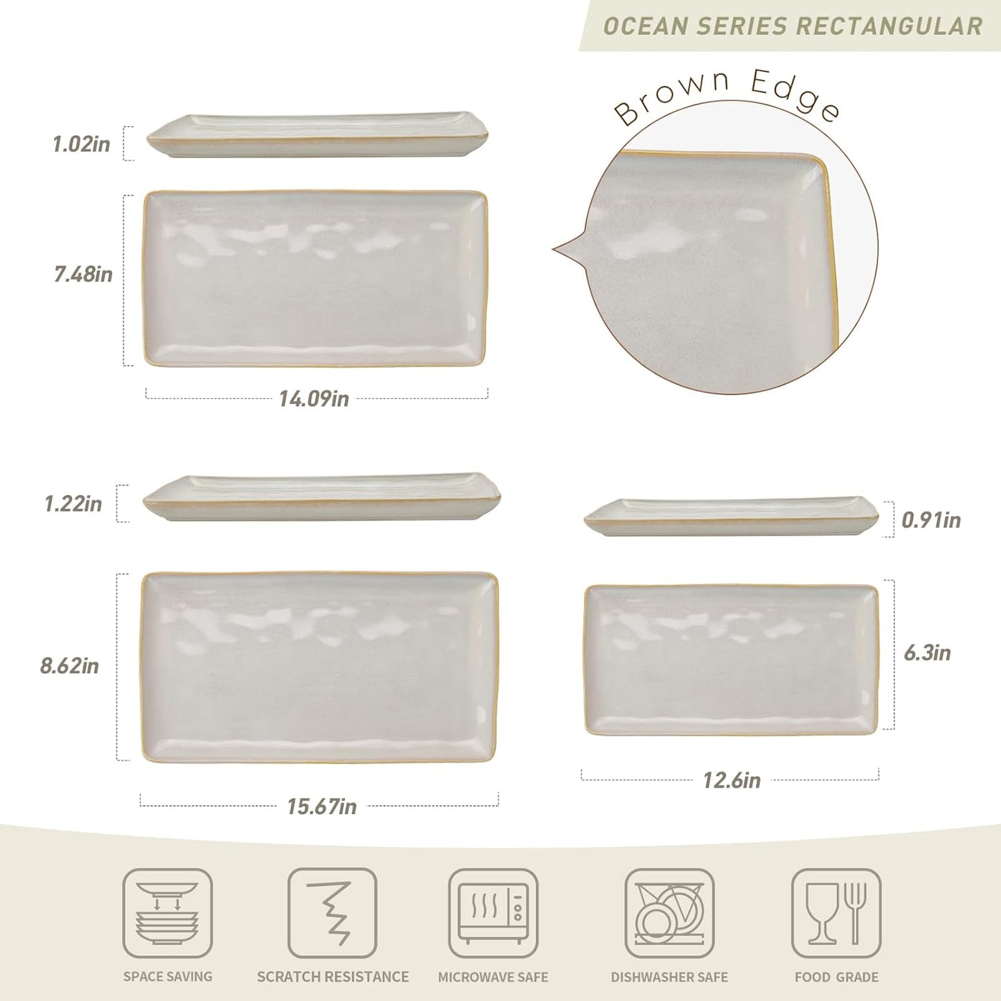 famiware Serving Platter, Rectangular 15.67/14.1/12.6 inch Serving Dishes for Entertaining