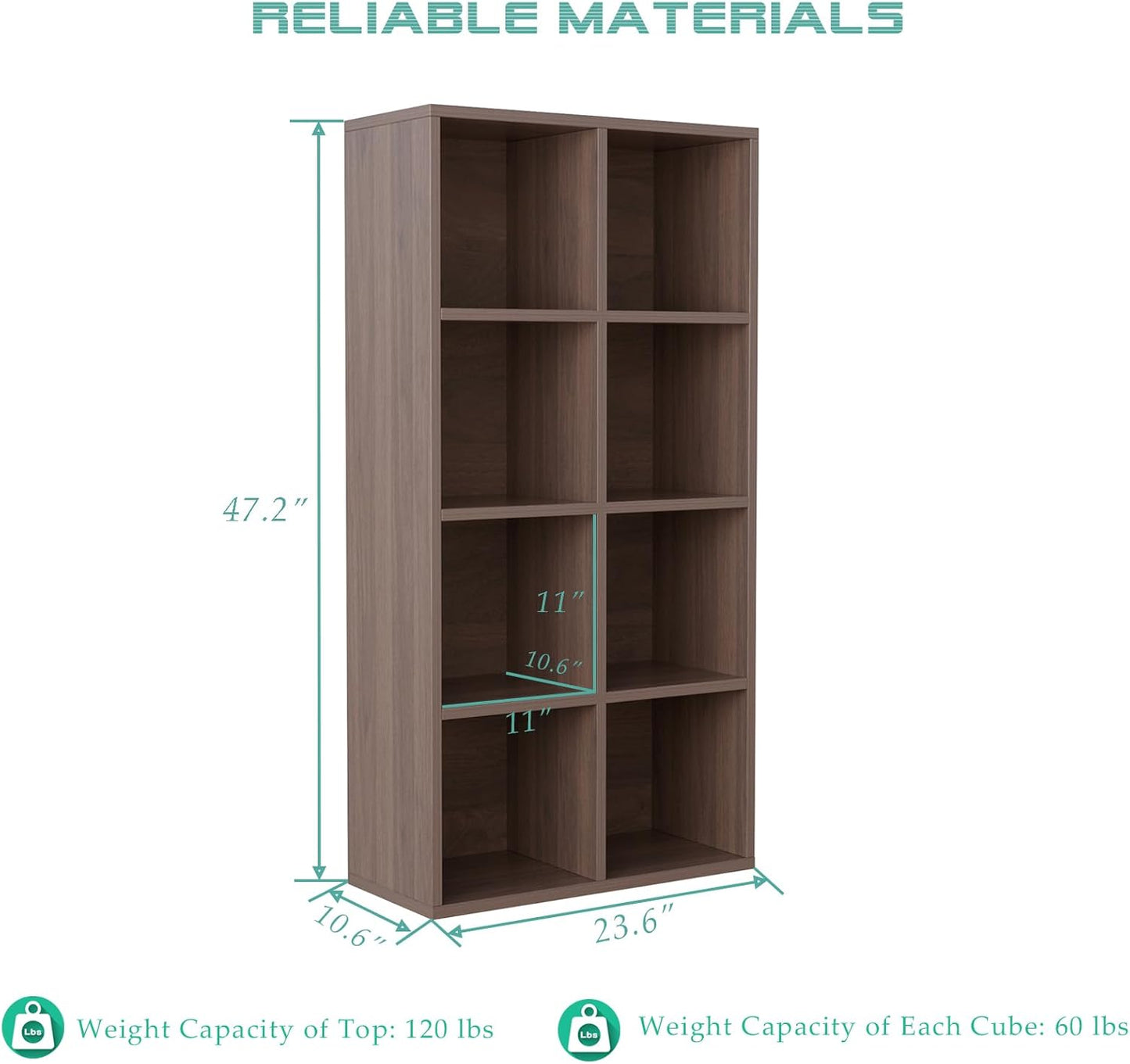 8-Cube Storage Shelf Bookcase - Wooden 4-Tier Floor Standing Open Bookshelf for Home and Office