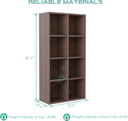 8-Cube Storage Shelf Bookcase - Wooden 4-Tier Floor Standing Open Bookshelf for Home and Office