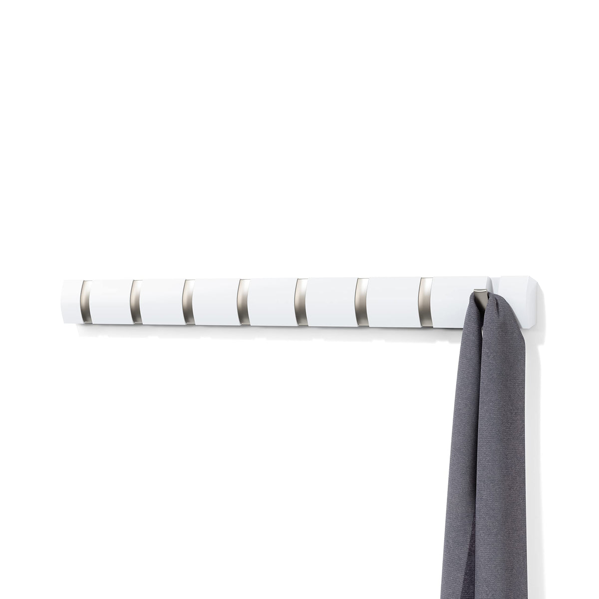 Umbra Flip Coat Rack, Wall Mount 8-Hook, Space Saving, White