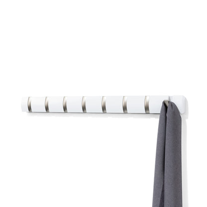 Umbra Flip Coat Rack, Wall Mount 8-Hook, Space Saving, White