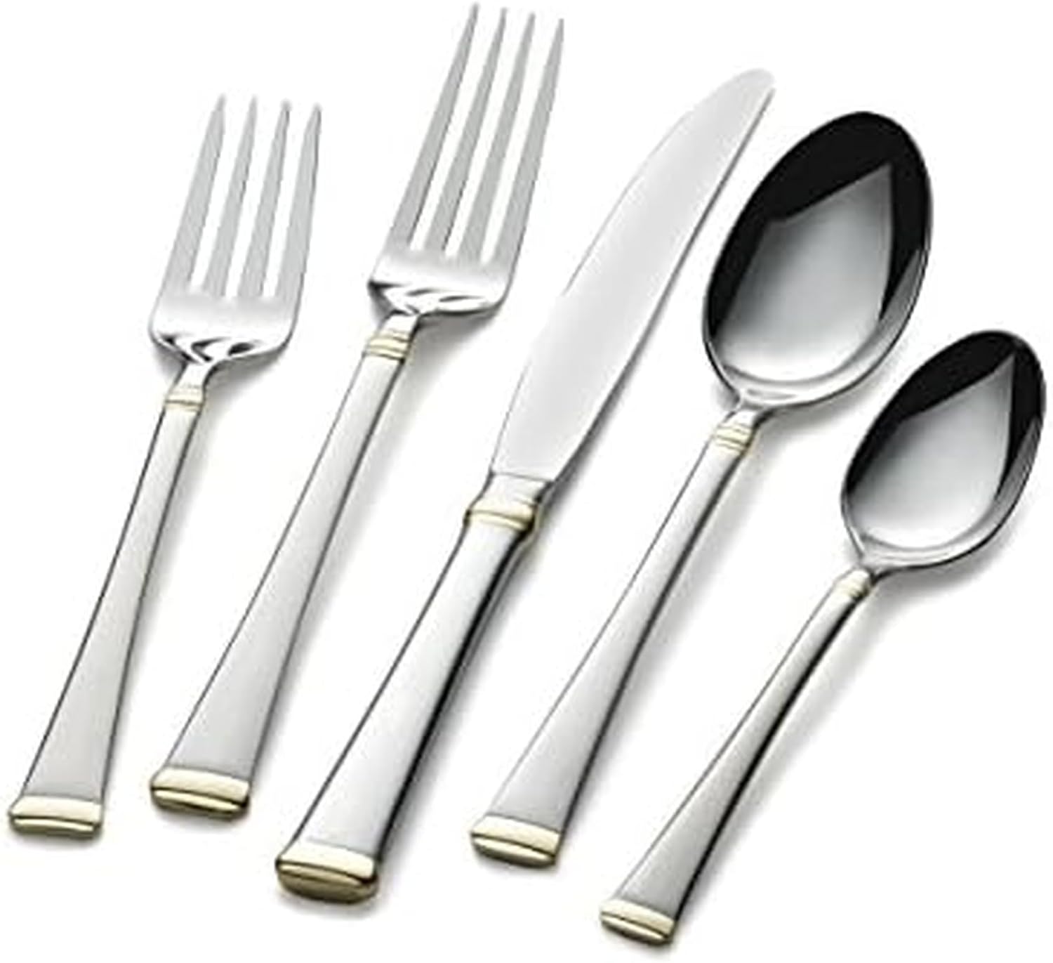 Mikasa Gold Accent Harmony Flatware Set for 12, 65 Piece 18/10 Stainless Steel Silverware with