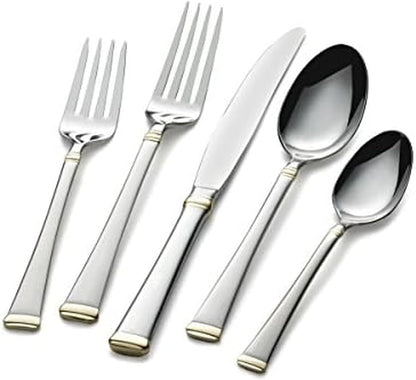 Mikasa Gold Accent Harmony Flatware Set for 12, 65 Piece 18/10 Stainless Steel Silverware with