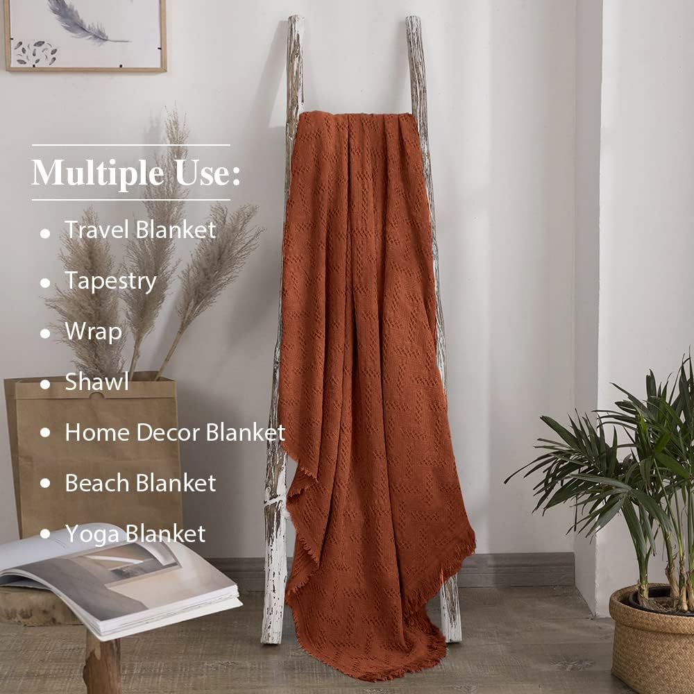 Simple&Opulence 100% Cotton Throw Blanket for Bed, Couch, Boho Luxury Geometric Woven Blanket with