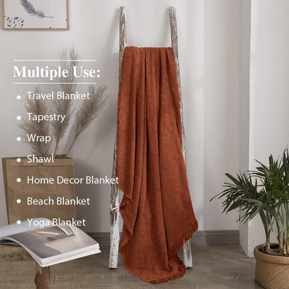 Simple&Opulence 100% Cotton Throw Blanket for Bed, Couch, Boho Luxury Geometric Woven Blanket with