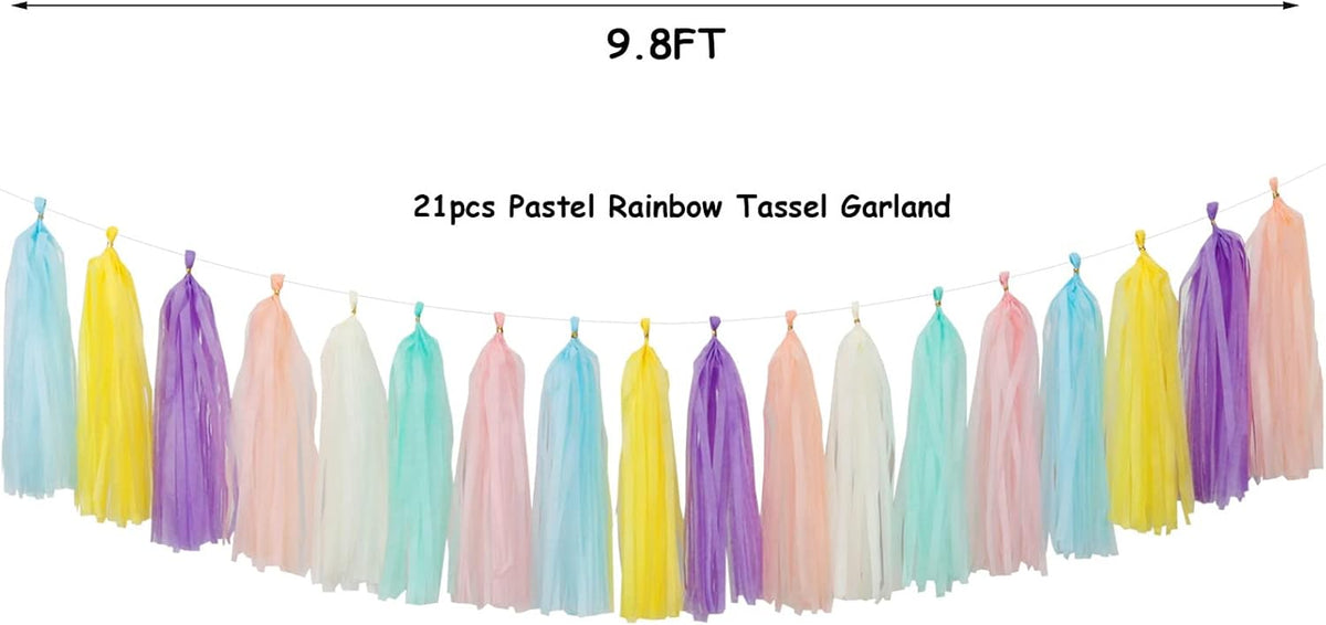 Pastel Rainbow Party-Decorations Tassel Garland - 21pcs Baby Shower Birthday Wedding