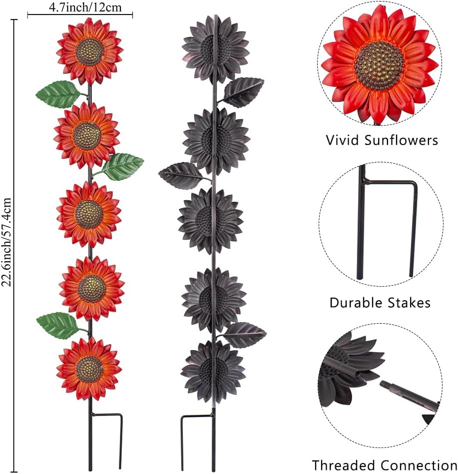 3 Pack Sunflowers Garden Stakes Decor,Metal Yard Art Decorative Garden Stakes,Metal Flowers Spring