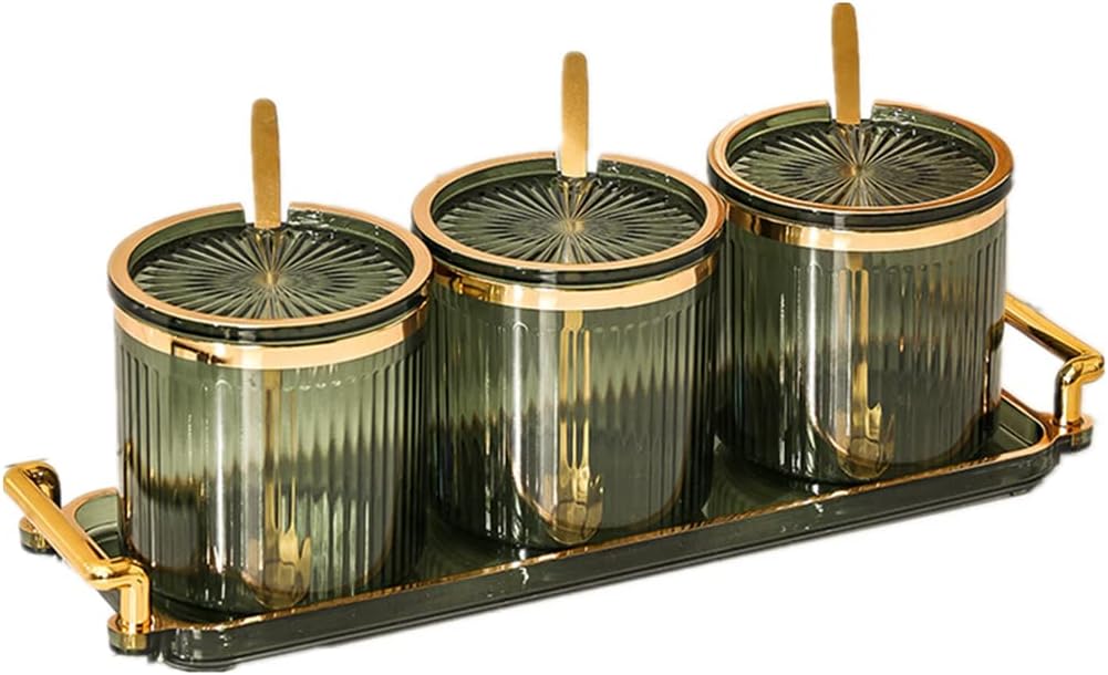 Acrylic Condiment Spice Jars,Condiment Spice Box With Lids and Spoons and Tray,Clear Plastic