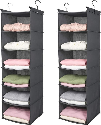 MAX Houser 6 Tier Shelf Hanging Closet Organizer, Closet Hanging Shelf with 2 Sturdy Hooks for