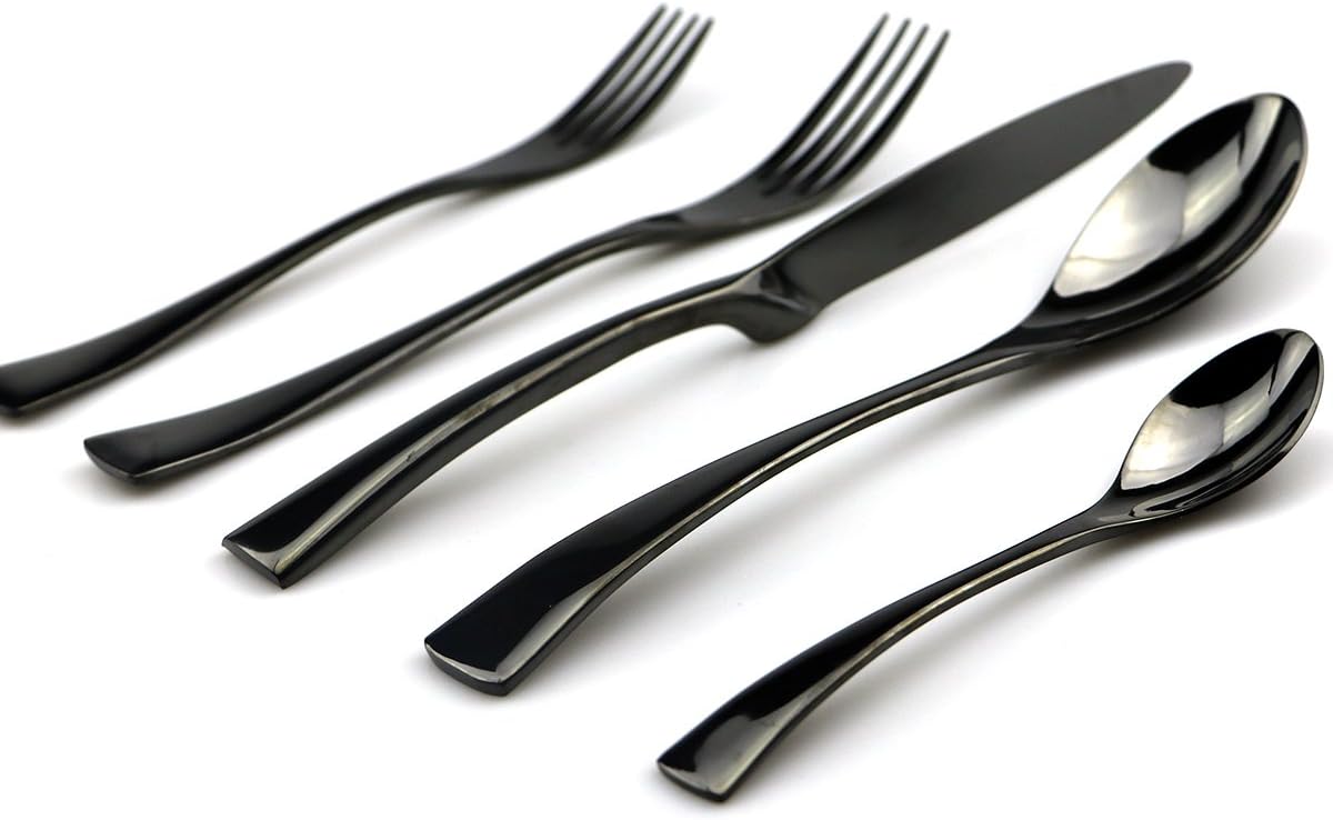JASHII 18/10 Stainless Steel 20 Piece Mirror Polished Black Flatware Set,Dinner Knife Fork Salad