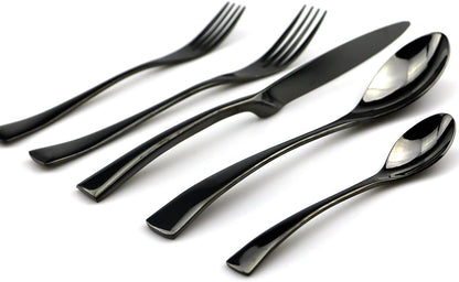 JASHII 18/10 Stainless Steel 20 Piece Mirror Polished Black Flatware Set,Dinner Knife Fork Salad