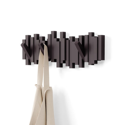 Umbra Sticks Wall Mount Coat Rack, 5 Hook Retractable Pegs, Espresso