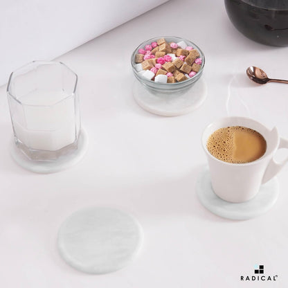 Marble Coasters Set of 6 White 3.5 Inch Round Coaster for Drinks with Holder, Drink Coaster for